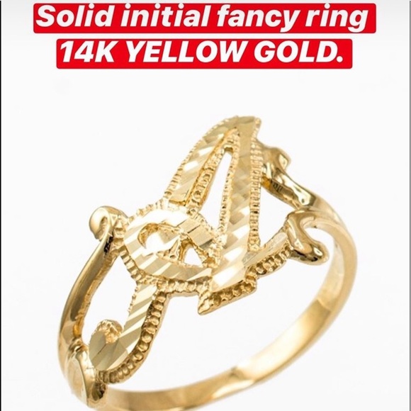 JackAni 14k Multi-Tone Gold Diamond Cut Floral Letter  14k Gold Initial G Ring Diamond cut all letters are available